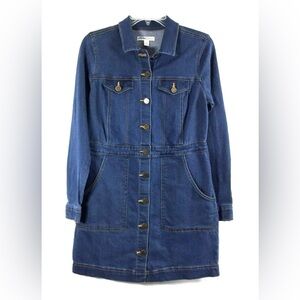 Womens Denim Dress Size XS Blue Jean Long Sleeve Button Up‎ Western Pockets